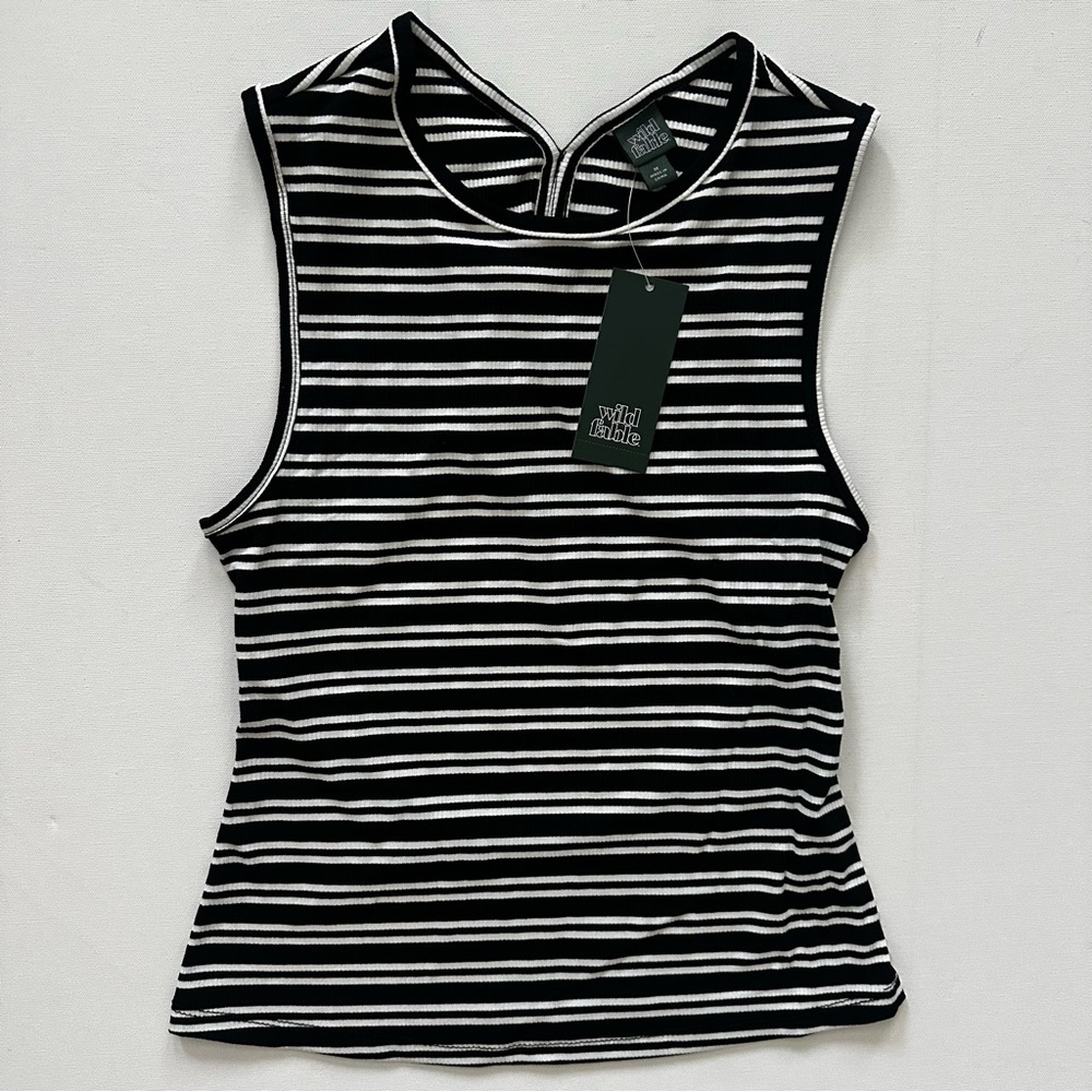 Wild Fable Women's Open Back Ribbed Tank Top  Black Striped M